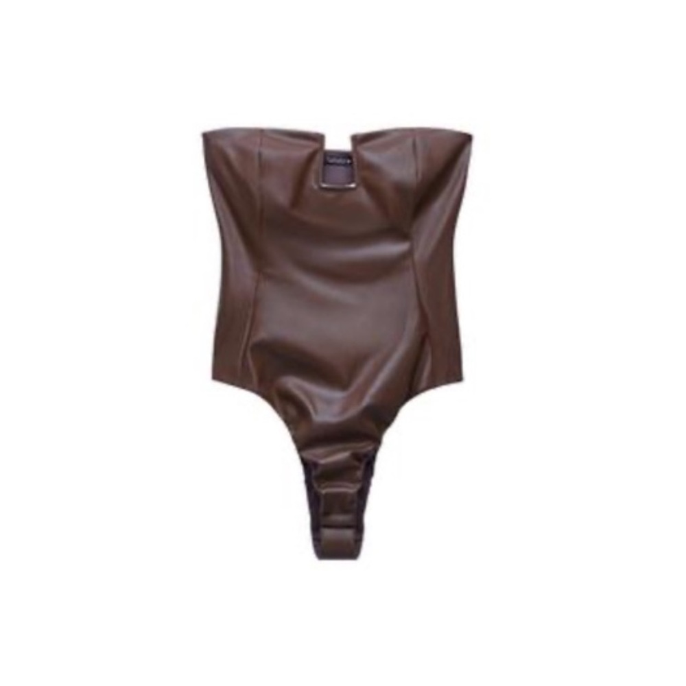 Zara Brown Leather Bodysuit
